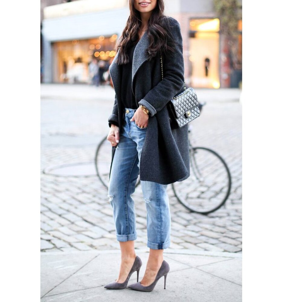 Vince Asymmetrical Draped Two-Tone Wool Coat | Charcoal Heather Grey Extra Small